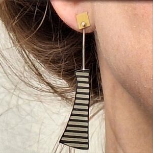 Pendulum Black & Light Gray Stripes Earrings